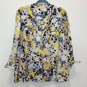 JM Collection Multicolor 100% Linen Shirt Size 16